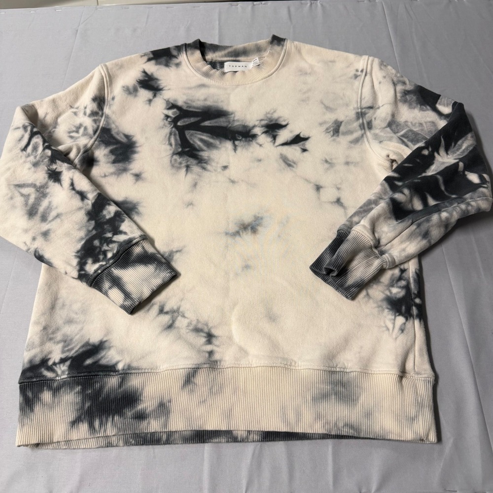 Topman Mens XS/S Tie Dye Crewneck Sweatshirt Black White Marble Streetwear